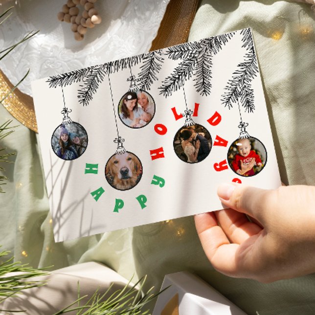 5 Photo Cute Christmas Tree Bulb Flat Holiday Card (Creator Uploaded)