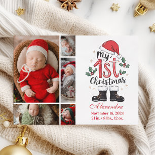5 Photo Cute Santa Baby 1st Christmas Holiday Card