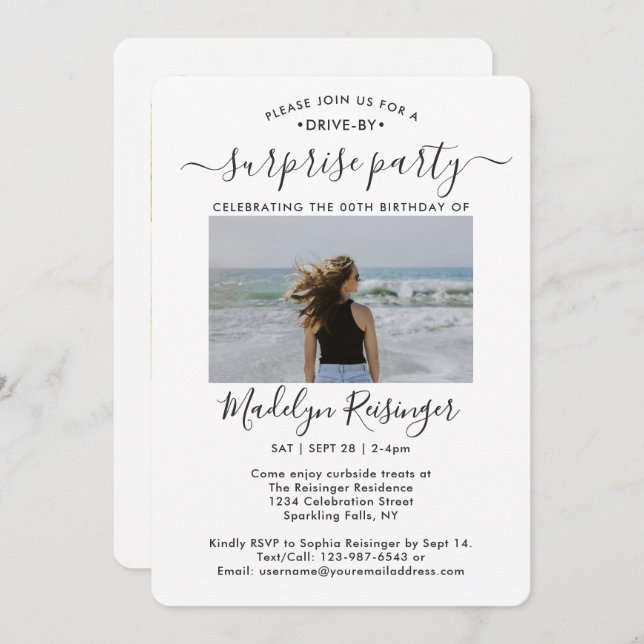 5 Photo Drive-By Surprise Birthday Party Parade Invitation (Front/Back)