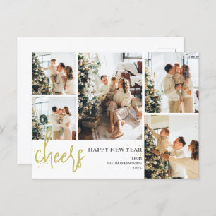5 Photo Elegant Script Modern Happy New Year Holiday Postcard
