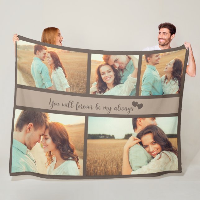 5 Photo Engagement Wedding Love Quote Forever Fleece Blanket (In Situ)