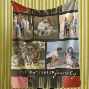 5 Photo Family Collage Rustic Abstract Name Sherpa Blanket