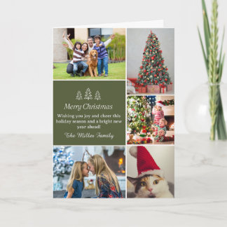 5 Photo Family Merry Christmas Holiday Season Card