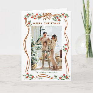 5 Photo Festive Boho Beige Christmas Bow Ribbon Holiday Card