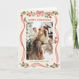 5 Photo Festive Boho Red Christmas Bow Ribbon Holiday Card