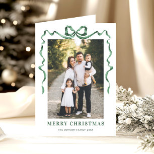 5 Photo Festive Sage Green Christmas Bow Ribbon Holiday Card