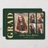 5 Photo Grad Collage Modern Script Green and Gold