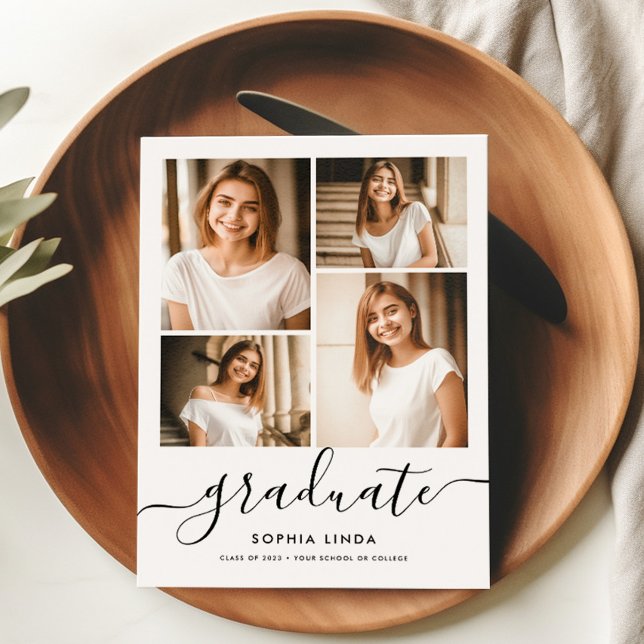 5 Photo Graduation Collage Modern Elegant Script Announcement (Creator Uploaded)