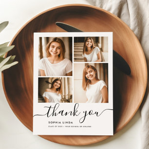 5 Photo Graduation Collage Script Modern Elegant Thank You Card
