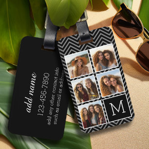 5 Photo Grid with Black Chevrons and Monogram Luggage Tag