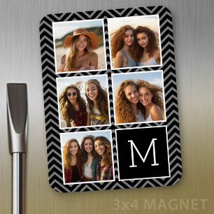 5 Photo Grid with Black Chevrons and Monogram Magnet