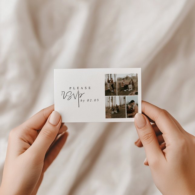 5 photo happy moments collage minimal rsvp enclosure card (Minimal 5 photo rsvp enclosure card.)