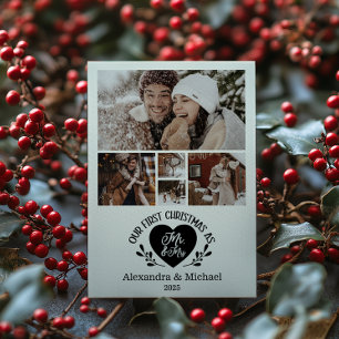 5 Photo Heart First Christmas as Mr & Mrs Holiday Card