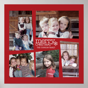 5 Photo Holiday Collage - Red Poster