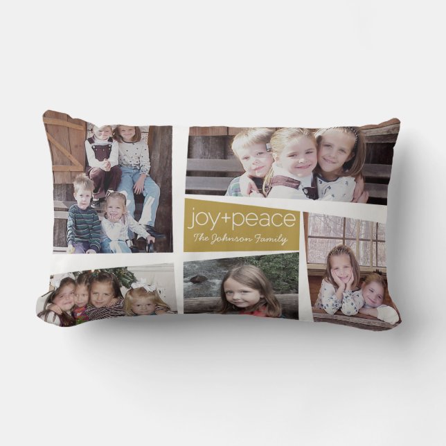 5 Photo Holiday Collage Retro Joy and Peace - Gold Lumbar Cushion (Front)