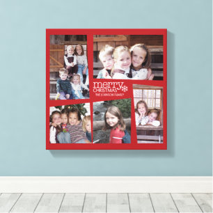 5 Photo Holiday Collage Retro Joy and Peace Green Canvas Print