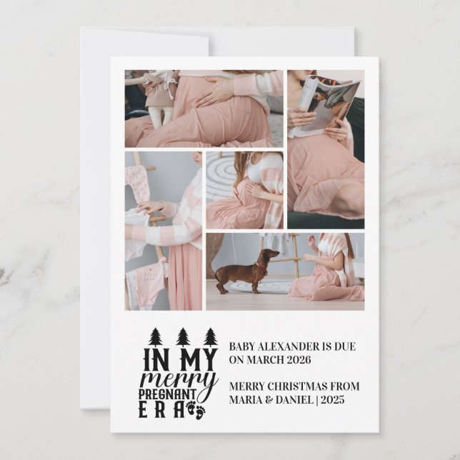 5 Photo In My Merry Pregnant Era Christmas Holiday Card (Front)