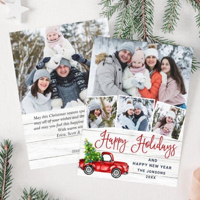 5 Photo Merry Christmas Red Farm Truck Holiday Card (Creator Uploaded)