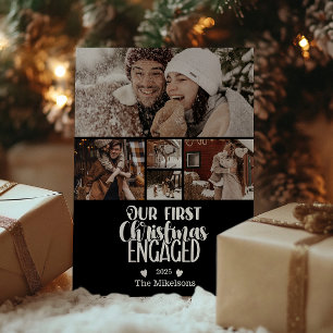 5 Photo Minimalist First Christmas Engaged Holiday Card