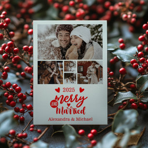 5 Photo Minimialist Merry and Married  Holiday Card