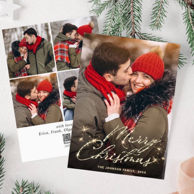5 PHOTO Modern Golden Christmas Greeting Holiday Card (Creator Uploaded)