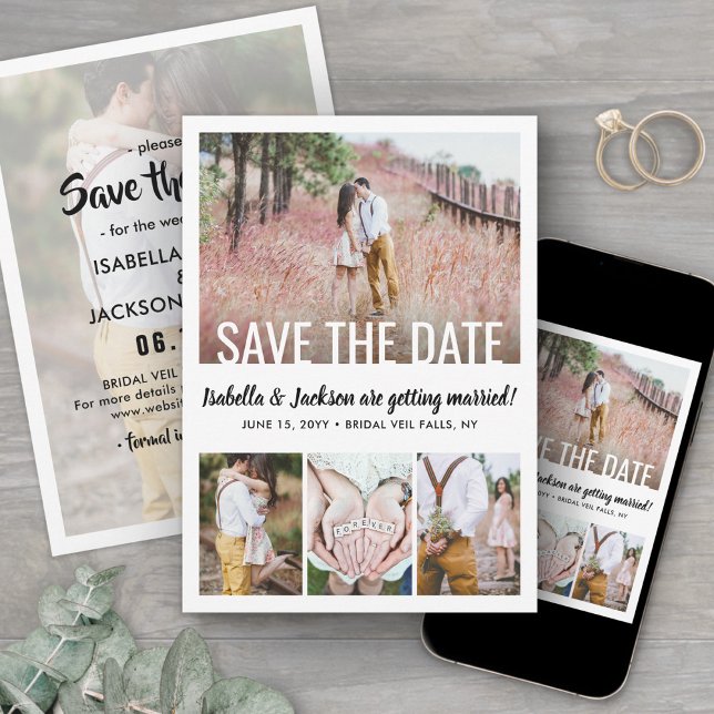 5 Photo Modern Minimal Typography Simple Wedding Save The Date (Creator Uploaded)