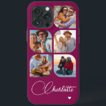 5 Photo Modern Trendy Simple Personalised Name iPhone 13 Pro Max Case<br><div class="desc">5 Photo Modern Trendy Simple Heart Personalised Name iPhone Phone Cases features five of your favourite photos with your personalised name in elegant white calligraphy script accented with a love heart. Personalise by editing the text in the text box provided. Perfect for birthday, Christmas, Mother's Day, baby showers, bridal showers,...</div>