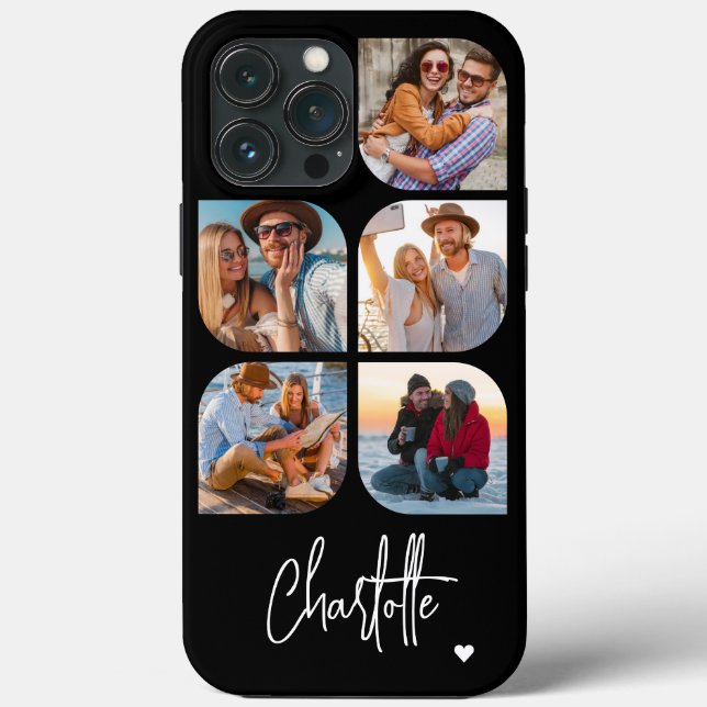 5 Photo Modern Trendy Simple Personalised Name Case-Mate iPhone Case (Back)