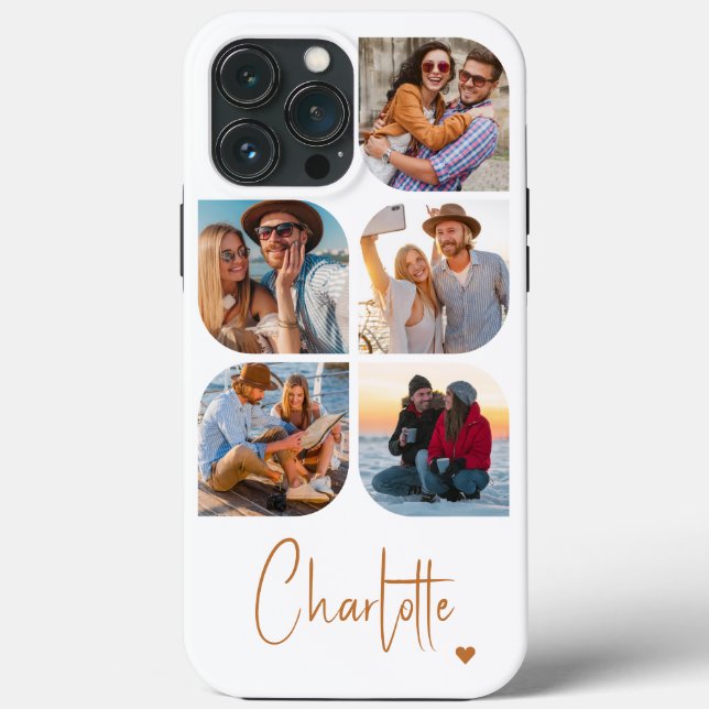 5 Photo Modern Trendy Simple Personalised Name Case-Mate iPhone Case (Back)