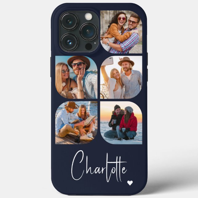 5 Photo Modern Trendy Simple Personalised Name Case-Mate iPhone Case (Back)