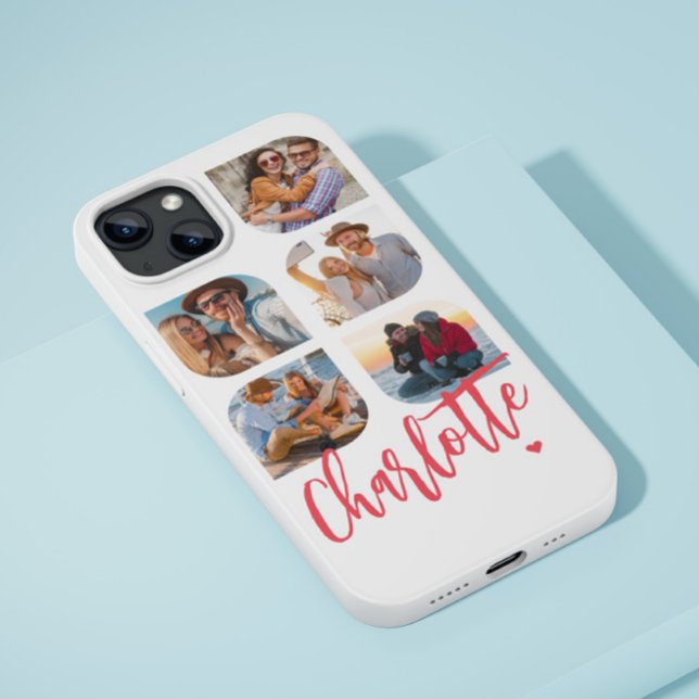 5 Photo Modern Trendy Simple Personalised Name Case-Mate iPhone Case (Creator Uploaded)