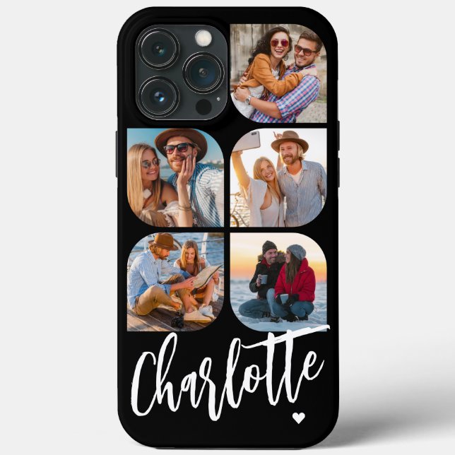5 Photo Modern Trendy Simple Personalised Name Case-Mate iPhone Case (Back)