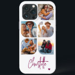 5 Photo Modern Trendy Simple Personalised Name iPhone 13 Pro Max Case<br><div class="desc">5 Photo Modern Trendy Simple Heart Personalised Name iPhone Phone Cases features five of your favourite photos with your personalised name in elegant purple calligraphy script accented with a love heart. Personalise by editing the text in the text box provided. Perfect for birthday, Christmas, Mother's Day, baby showers, bridal showers,...</div>