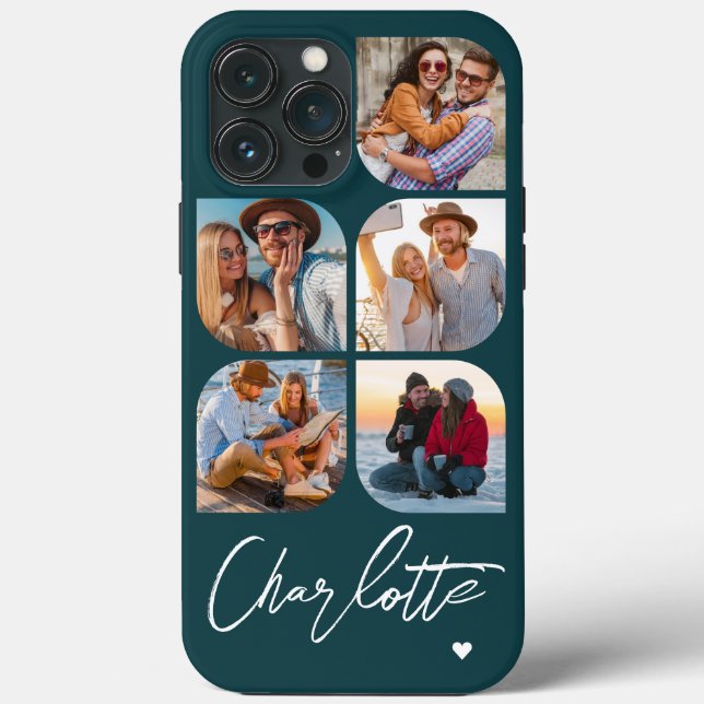 5 Photo Modern Trendy Simple Personalised Name Case-Mate iPhone Case (Back)