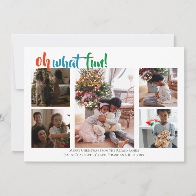 5 Photo Oh What Fun Christmas Holiday Card (Front)