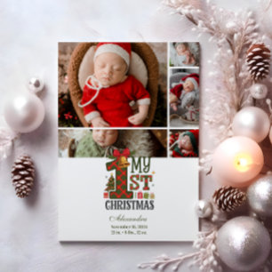 5 Photo Plaid First Christmas Holiday Card