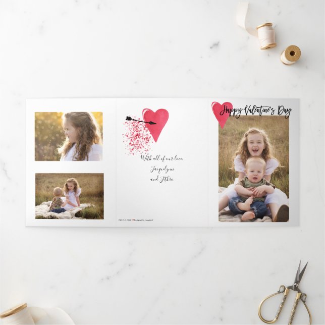 5 Photo Red Valentine Day Trifold Card (Outside)