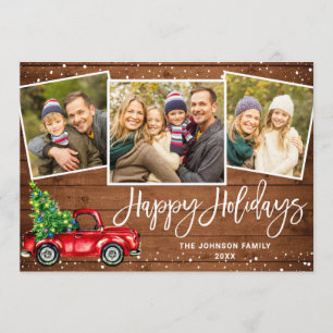 5 PHOTO Retro Christmas Red Truck Rustic Greeting Holiday Card