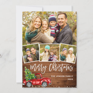 5 PHOTO Retro Christmas Red Truck Rustic Greeting Holiday Card