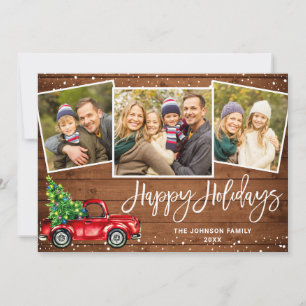5 PHOTO Retro Christmas Red Truck Rustic Greeting Holiday Card
