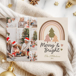5 Photo Retro Neutral Rainbow Merry & Bright Holiday Card