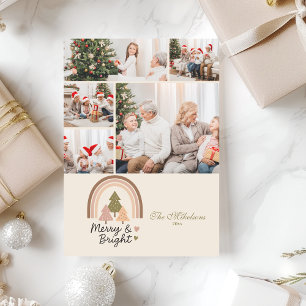 5 Photo Retro Rainbow Merry & Bright Holiday Card