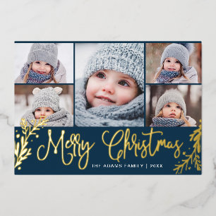 5 PHOTO Sparkle Christmas Greeting Gold Foil Holiday Card