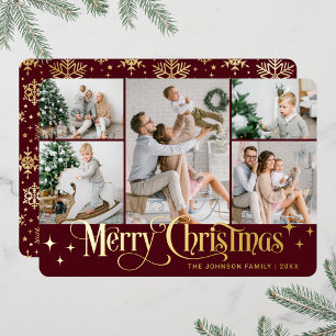 5 PHOTO Sparkle Merry Christmas Gold Foil Holiday Card