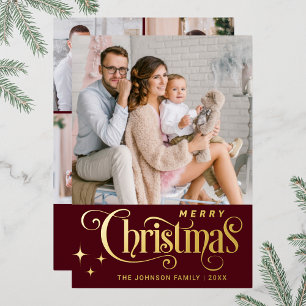 5 PHOTO Sparkle Merry Christmas Greeting Foil Holiday Card