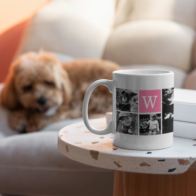 5-Photo Template Pink Monogram Coffee Mug (Creator Uploaded)