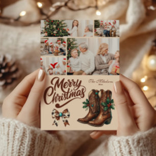 5 Photo Western Bow & Boots Christmas Holiday Card