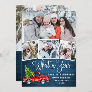 5 Photo What a Year Christmas Red Farm Truck Holiday Card
