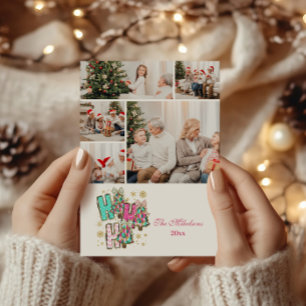 5 Photo Whimsical Ho Ho Ho Christmas Family  Holiday Card