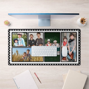 5 Photos and Black and White Polka Dots Desk Mat